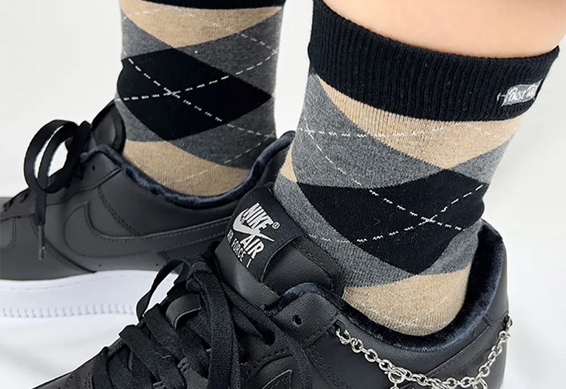 經典菱格紋-灰米棕 厚襪款(2種尺寸)